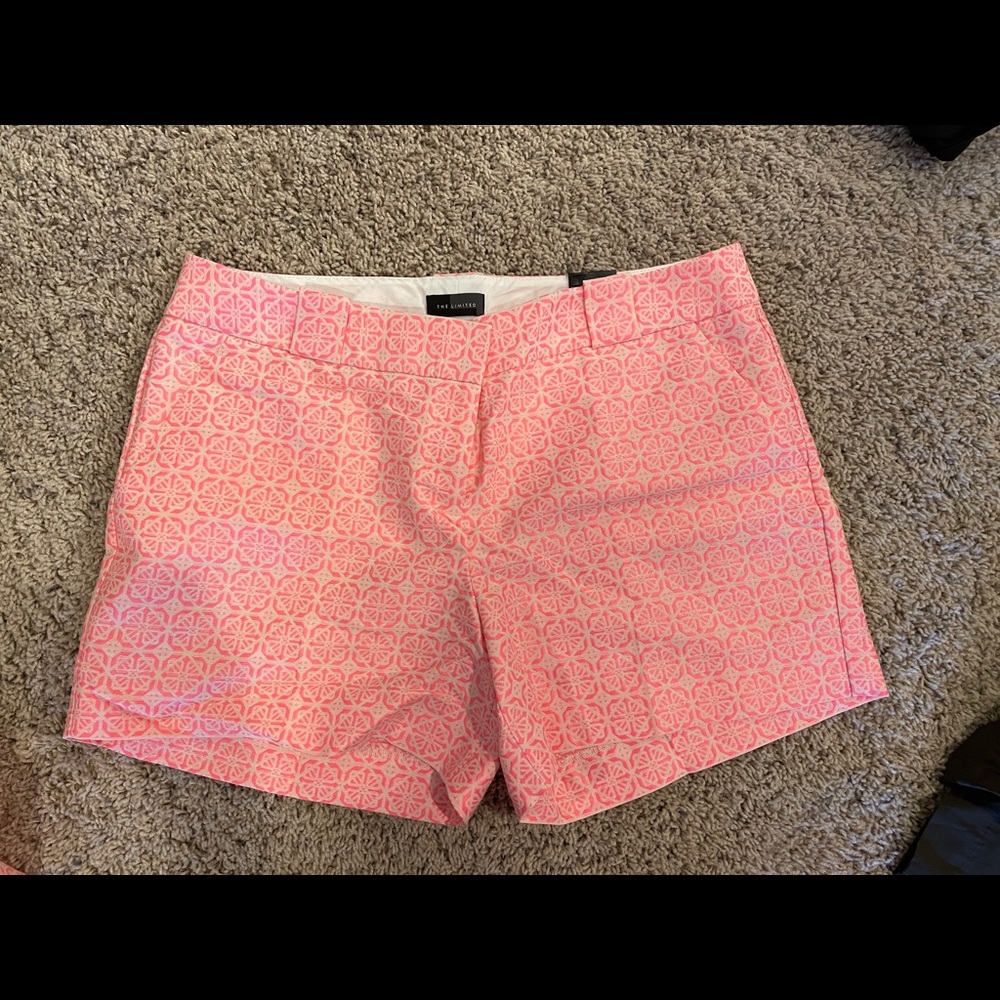 The Limited brand tailored shorts.  5 inch inseam.  Pink and white.  S